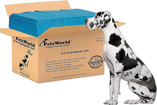 PETSWORLD Giant Dog Potty Pads, Odor-Eliminating, 36" x 36", Ultra Absorbent 5-Layer Leak-Proof Training Pads for Dogs & Cats (36x36, 100 Count)
