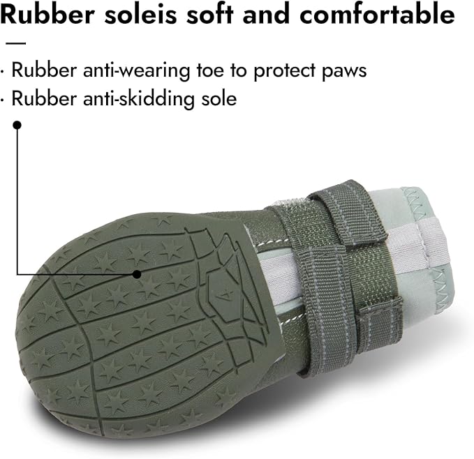 Dog Shoes Winter Snow Boots for Large Size Medium Dogs Reflective Anti-Slip Paw Protectors for Rain Booties Hot Pavement Hardwood Floors Running Water-Resistant Dog Shoes (Green, 4# (S))