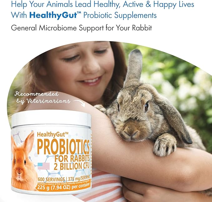 HealthyGut™ Probiotics for Rabbits Dietary Supplement, All-Natural Digestive System Formula (600 Servings)