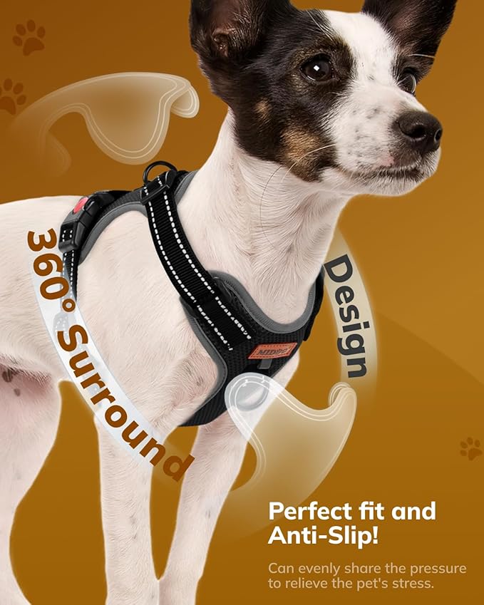 MIDOG No-Pull Dog Harness | Adjustable & Reflective Pet Harness Leash Set for Small Medium Large Dogs Walking, Training| No Choke, Front Clip, Soft Padded Vest with Easy Control Handle - Black, M
