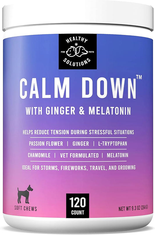 Calming Chews for Dogs - Dog Calming Treats for Anxiety & Stress Relief with Melatonin and Ginger - Aid with Storms, Grooming, Fireworks, Separation, Travel, Motion Sickness, & Sleep - 120 Chews