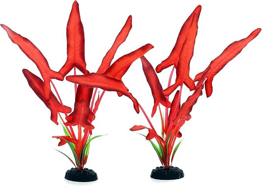 2-Pack 12 Inch Aquarium Silk Aquarium Plants, Artificial Plastic Plant for Small Tank, Goldfish, Fish Hides,Dark Red