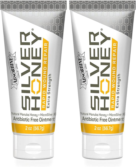 Absorbine Silver Honey Rapid Wound Repair Ointment Twin Pack 2oz Tubes, Manuka Honey & MicroSilver BG