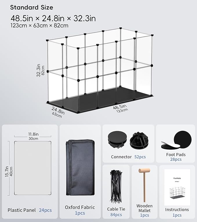 Small Animal Playpen, Guinea Pig Cages with Waterproof Mat, 24 Panels Pet Playpen for Hamsters, Hedgehog, Bunny, Ferret, Indoor Outdoor Plastic Fence, 48.5 x 24.8 x 32.3 inches
