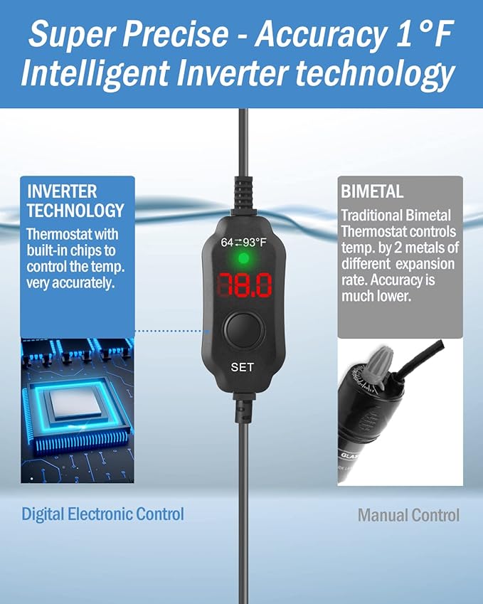 AquaMiracle Adjustable 50W Aquarium Heater Submersible Fish Tank Heater Super Short Aquarium Heater with LED Digital Display Thermostat, for Tanks 5-10 Gallons