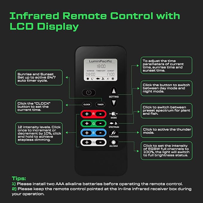 LED Aquarium Light with Remote, IP67 Waterproof Freshwater Planted Grow Light, Full Spectrum Fish Tank Light with Timer, Dimmable RGB+W, Upgrade Appearance, High Performance (36-41inch)