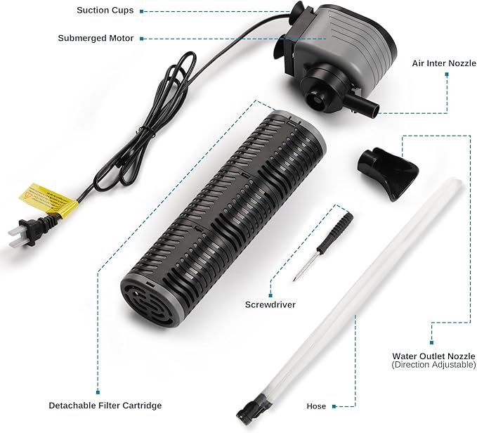 SainSmart XpertMatic 45W Aquarium Filter, Submersible Fish Tank Filter Water Pump for Up to 220 Gallon Fish Tank, 3 Stages 792 GPH Biochemical Sponge Filter, for Aquarium Filtration/Oxygenation