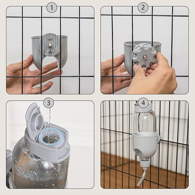 Pet Water Bottle for Cage Crate 26oz Non-Drip Water Dispenser for Small Animal Rabbit Bunny Guinea Pig Chinchilla Ferret Squirrel Hedgehog (Gray, 26oz)