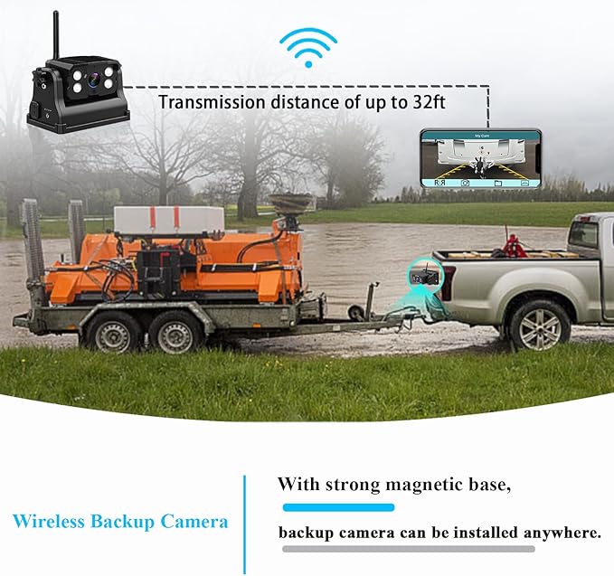 WiFi Magnetic Wireless Backup Camera, LASTBUS Rechargeable 2.4Ghz WiFi Rear Camera for Easy Hitching Gooseneck Horse Boat Travel Trailer Fifth Wheels RV Camper for iPhone iPad Android iOS Smartphone