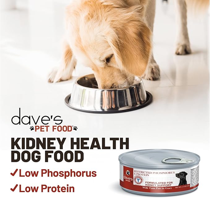 Dave's Pet Food Kidney Support Dog Food (Tuna Pate), Non-Prescription, Low Phosphorus, Low Sodium, Wet Canned, Renal Kidney Care, Vet Formulated, 5.5 oz (24 Pack)