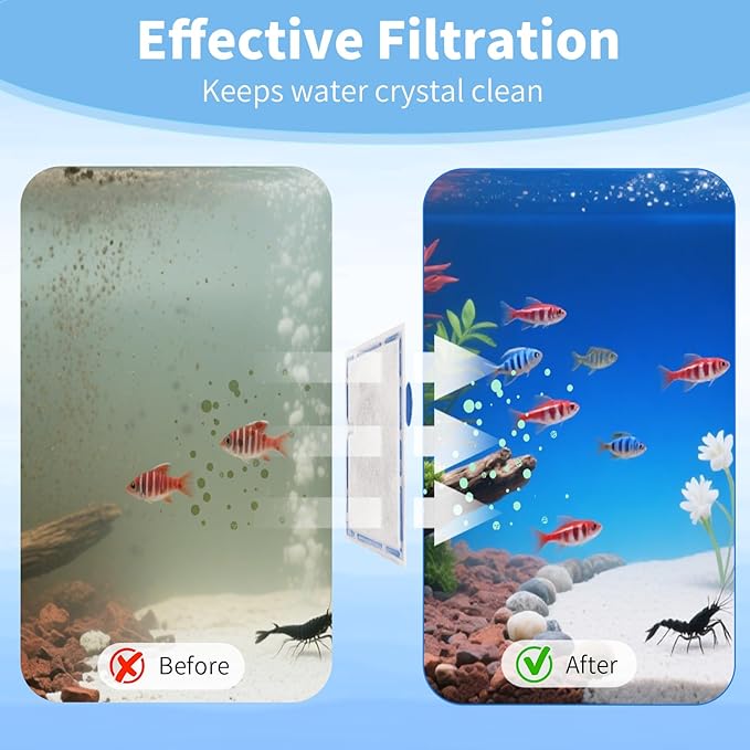 8 Packs Small Aquarium Filter Cartridges Replacement Filter Pad Compatible with QuietFlow E Internal Power Filter 10 and 1/2.5/5 Gallon Minibow Aquarium Filters