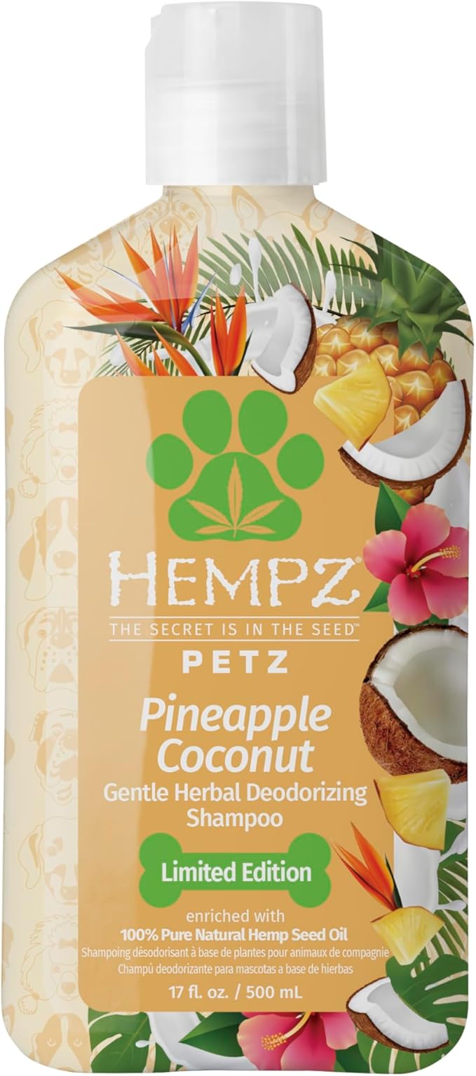 Hempz New Pet Shampoo, Deodorizing wash for Smelly Dogs or Cats, Tropical Coconut Scent, Dog & Cat Shampoo 17 oz.