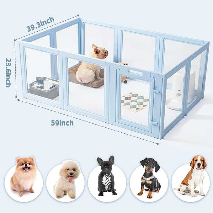 DIY Clear Acrylic Dog Playpen House,Quick Easy Assembly and Disassembly,Strong Floor Suction,Indoor and Outdoor Use,Easy Cleansing Puppy Fence (Sky Blue, 23.6" H, 10PCS)