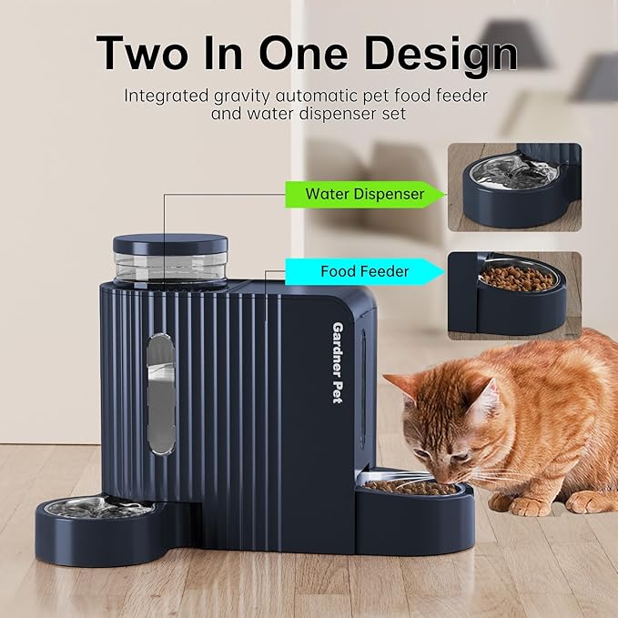 Gardner Pet Automatic Gravity Cat Food Feeder and Water Dispenser Stainless Steel Two-in-One Set Large Capacity Dispenser for Pets Dogs, Puppies, Kittens