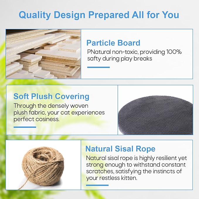 FDW Cat Tree 54in Cat Tower Multi-Level Durable Cat Scratching Post & Cozy Fun Cat Jumping Platform Space Saving Cat Condo Pet Play House for Indoor Cats,Ashy