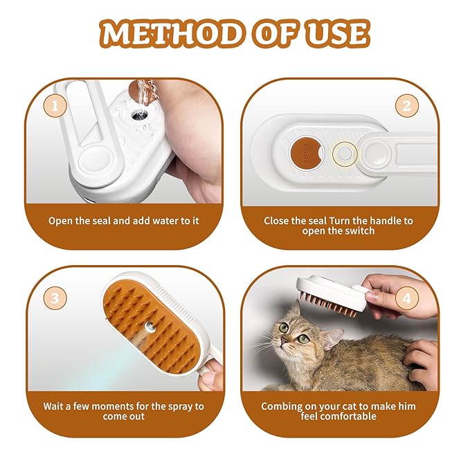 Cat/Dog Brush for Shedding - Steam Brush with Water, Hair Comb and Steamer for Pet Grooming (NEW WHITE)