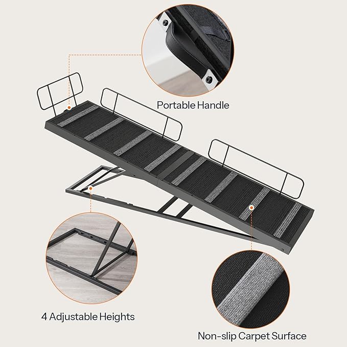 HOOBRO Dog Ramp for Bed, 63 Inch Long Dog Ramp for Couch and Bed, Pet Ramp with Non-Slip Mat and Safety Side Rails, 4 Height Adjustable up to 33 inch, for Small/Large/Old Dogs, Black BK16PT03