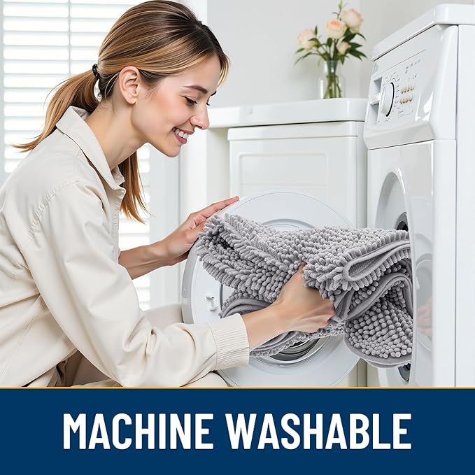 Smiry Dog Door Mat for Muddy Paws 36x24, Absorbs Moisture and Dirt Doormat, Non-Slip Washable Quick Dry Chenille Front Door Mat Indoor Entrance, Entryway Carpet for Inside Floor, Light Grey