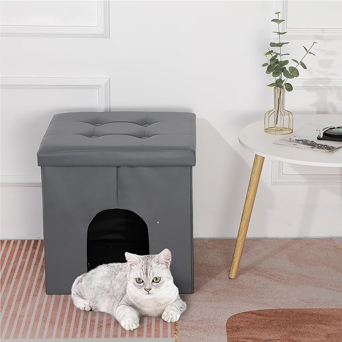 MEEXPAWS Cat Litter Box Enclosure Furniture Hidden, Cat Washroom Bench Storage Cabinet Small 19.7'' x 19.7'' x 19.7''| Dog Proof | Waterproof Inside | Easy Clean | Easy Assembly | Odor Control(Grey)