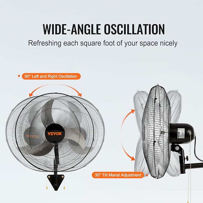 VEVOR Wall Mount Fan, 2 PCS 20 inch Oscillating, 3-speed High Velocity Max. 4000 CFM Industrial Wall Fan for Indoor, Commercial, Residential, Warehouse, Greenhouse, Workshop, Basement, Garage,Black