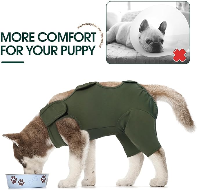 Kuoser Thigh Wound Protective Sleeve for Dogs, Dog Surgery Recovery Suit for Rear Legs, Dog Recovery Sleeve for Female Male Dogs, Dog Onesie After Surgery Pet Surgical Suit for Spay Neuter, Green