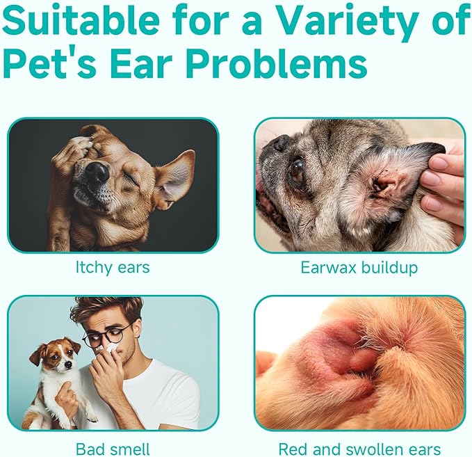 Ear Cleaner Finger Wipes for Dog & Cat [Finger Casing Design][Pet Ear Wipes with Tweezers] for Controlling Ear Infections and Ear Odor Reduce ear wax buildup Natural Ingredients Dog Ear Wipes