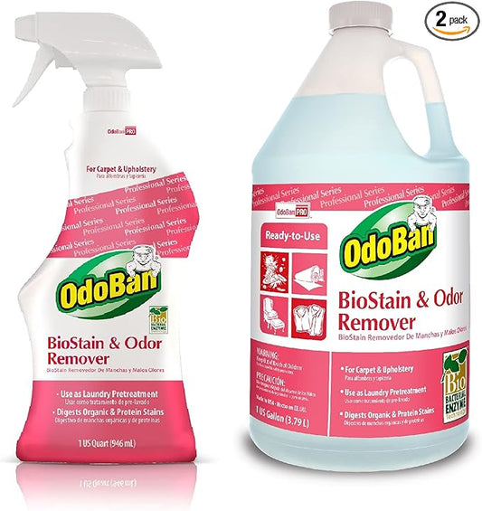 OdoBan Professional Cleaning and Odor Control Solutions, Ready-to-Use Biostain and Odor Remover, Made in the USA, 32 oz Spray Bottle and 1 Gallon