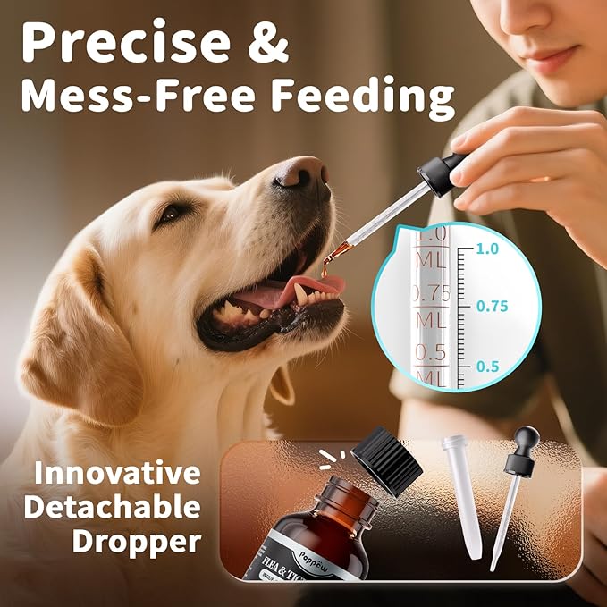 Dog Flea and Tick Support, Natural Herbal Flea & Tick Comfort for Dogs, Flea Liquid Drops Supplement for Dogs with Neem, Oregano, Pumpkin Seed Oil - Chicken Flavor, 2 FL.Oz - All Breeds & Sizes