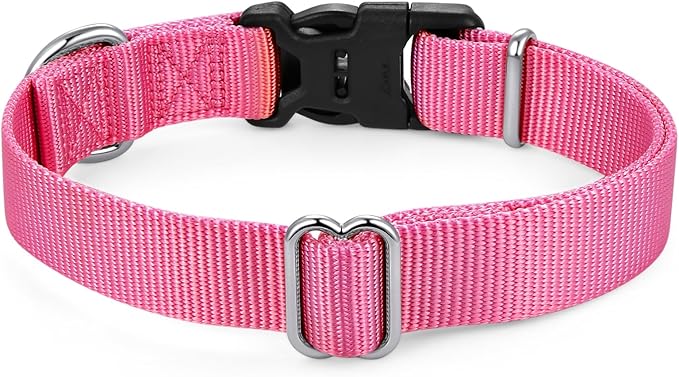 Mikivery Nylon Dog Collar with Quick Release Buckle Soft Adjustable Sturdy for Small Medium Large Dogs Pink,M