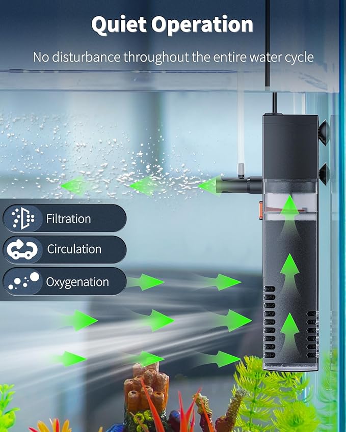 Pawfly Internal Aquarium Filter with 80 GPH Water Pump Quiet Submersible Bio Sponge Foam Filter for 10 to 20 Gallon Fish Tanks Small Multifunctional Filter for Filtration Circulation and Oxygenation