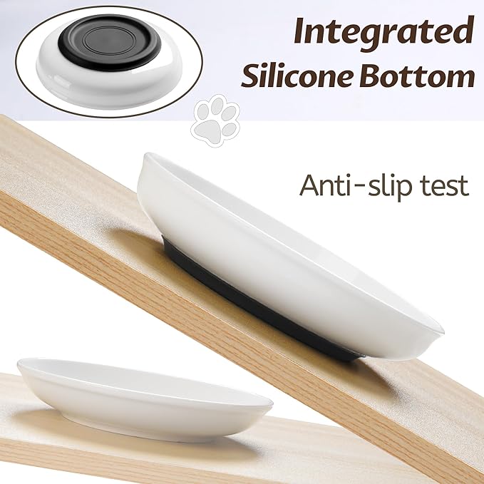 No Spill Cat Bowls,Cat Food Bowl,Anti Whisker Fatigue Healthy Ceramic Cats Dishes Set for Indoor Cats,Shallow Wide Kitten Plates for Food and Water,Non-Slip Silicone Bottom,3 Pack