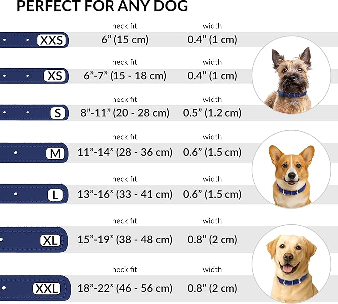 CollarDirect Rolled Leather Dog Collar, Soft Padded Round Puppy Collar, Handmade Genuine Leather Collar Dog Small Large Cat Collars 13 Colors (6-7 Inch, Deep Blue Smooth)