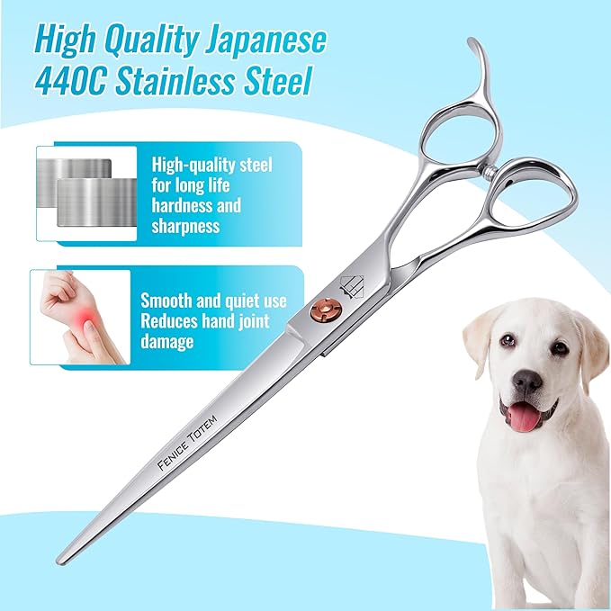 Dog Grooming Scissors: 7 inch Pet Straight Shears Made Of Japanese 440C Advanced Stainless Steel Professional Grooming Scissors for Dogs Cats and Other Pets