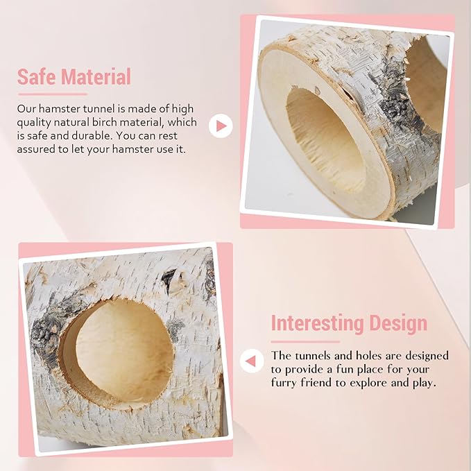 Wooden Hamster Tunnels,Natural Birch Wood Hamster Tree Hole Tube Hamster Chew Toy Small Animal Hollow Tree Trunk Tube Hideout Climbing Toy Cage Accessories for Guinea Pig Chinchilla Gerbil Rat