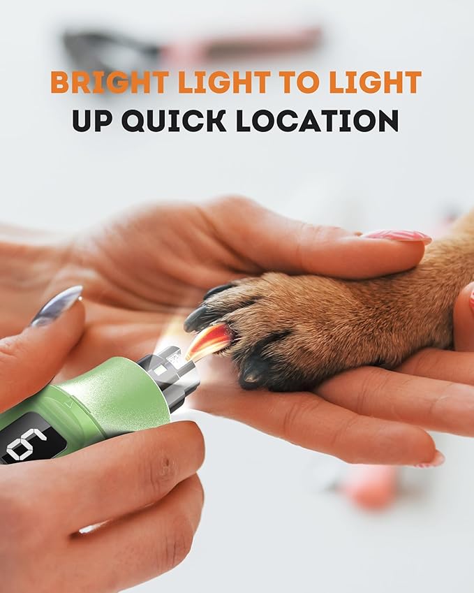 YABIFE 7-Speed Pet Nail Grinder with Light – Heavy Duty, Whisper Quiet Nail Trimmer for Dogs, Cats, Birds & Small Animals – Single-Handed Operation