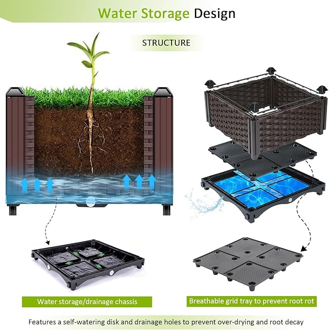 Raised Garden Bed Large Planters for Outdoor Plants Deepened Plant pots Planter Box Elevated Garden Patio Balcony Deck to Planting Flowers Vegetables Tomato and Herbs