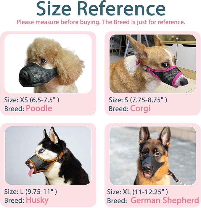 LUCKYPAW Dog Muzzle, Mesh Muzzle for Large Medium Small Dogs, Soft Mouth Guard for Biting Chewing, Breathable Mouth Guard with Adjustable Strap for Training(Hot Pink, L(Snout:9.75"-11"))