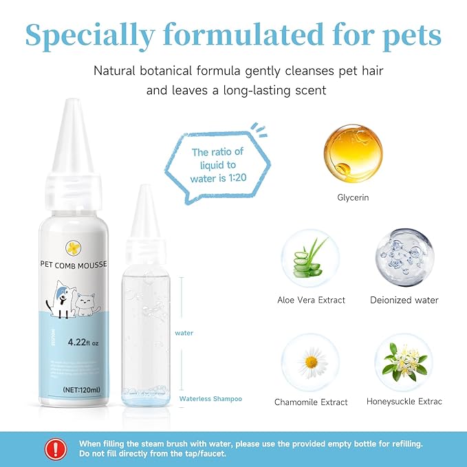 3-in-1 Pet Steam Brush Set for Dogs & Cats, Grooming Comb with Spray, Defur Tool, Water-Assisted Hair Removal, Gentle Cat & Dog Spritz Brush, Multi-Purpose Steam Grooming Kit