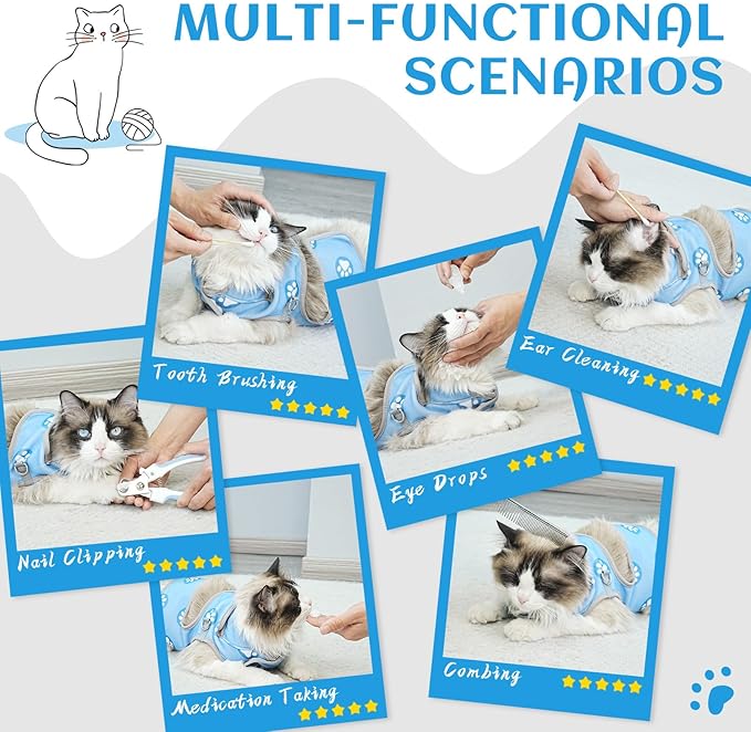 Supet Cat Grooming Hammock, Self-Adhesive Cat Nail Clipper Hammock, Soft Fabric Cat Wrap for Cutting Nails, Quickly Calm Down for Medicine, Teeth Brushing, Ear Cleaning