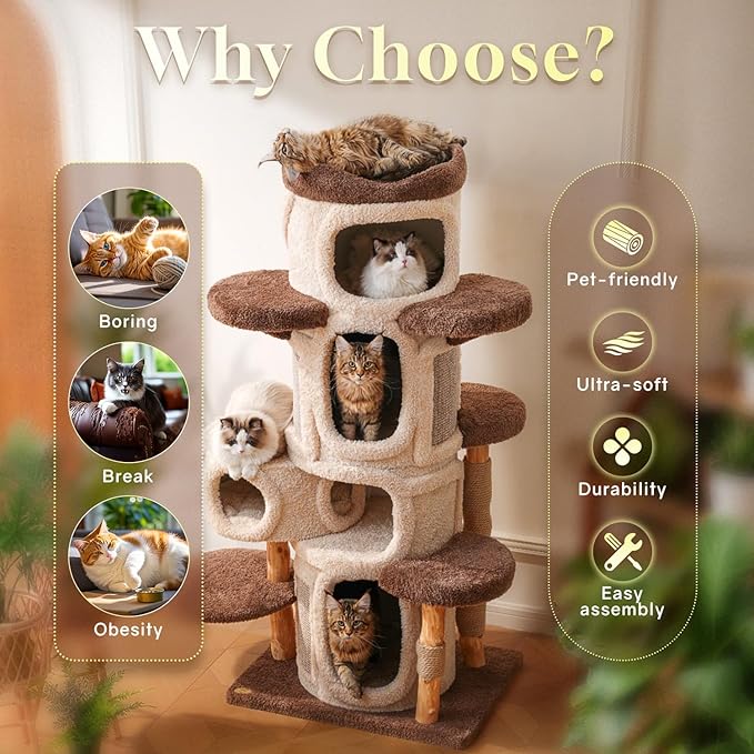 69.69'' Modern Cat Tree for Indoor Cats Large Adult, Luxury Cat Tower with Scratching Post, Multi Level Spacious Condo, Heavy Duty Kitty House, Sturdy Cat Activity Center for Large Cat