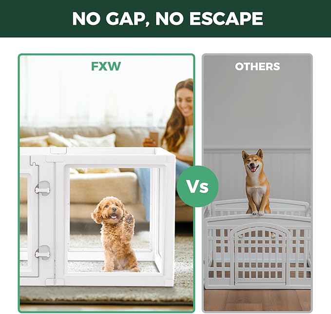 FXW AuraSpace Acrylic Indoor Unleashed Dog Playpen for Puppies and Small Dogs, 24 Inch, 16 Panels, White