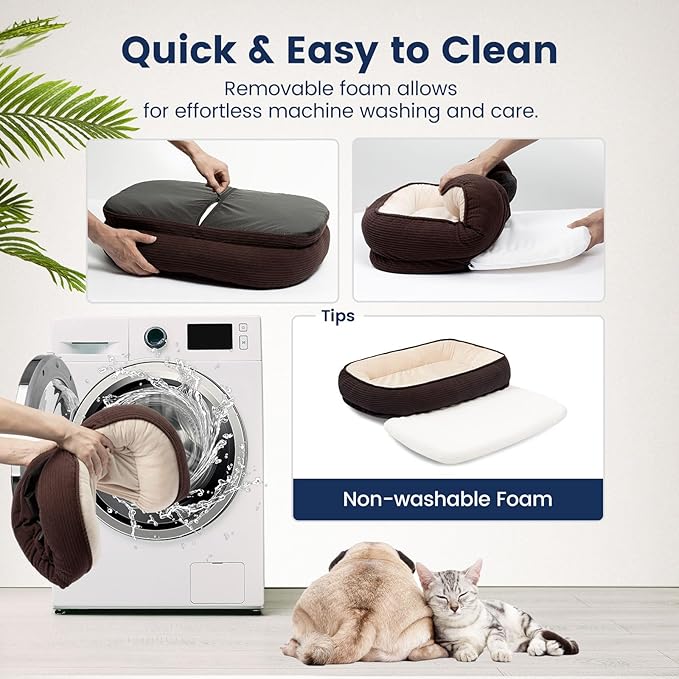 Orthopedic Dog Bed for Medium Size Dog Washable Cover, Egg Crate Foam Cat Bed for Senior Cat,Oval Kennel Bed, Pet Couch Bed with Four Sided Bolster, Removable Washable Cover Non-Slip Bottom, Brown