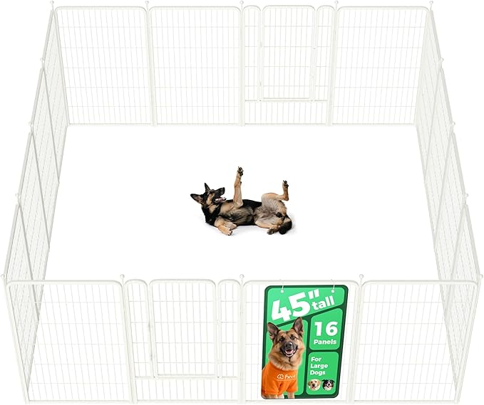 FXW Rollick Unleashed Dog Playpen for Indoor, Yard, RV Camping, 45 inch 16 Panels for Large Dogs, White│Patented