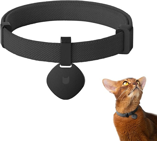 Safety Cat Collar Pro and Tag Set - U.S. IDA Gold Award, Elastic Release Cat Collar Charm Tag, Non Breakaway Cat Collar Adjustable with Charm for Kitten Small Large Cats (Midnight Black, S)