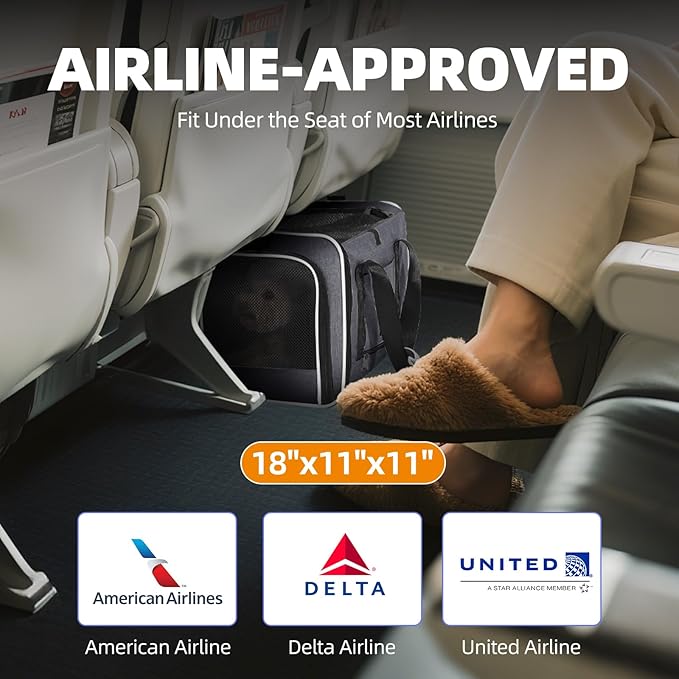 Top Loading Medium Cat Carrier with Privacy Curtain, Delta Approved TSA Pet Travel Crate Suitcase Luggage Sleeve, Soft-Sided Dog Kennel Bag 18x11x11 United Airline Approved Under Seat Grey