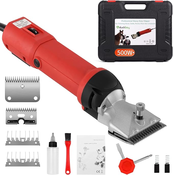 DUCKBOY Heavy Duty Clippers for Thick Coats Animals, 500W Professional Electric Shearing Machine for Horse Pony Cattle and Large Dogs Livestocks Grooming, 6 Speed & 2 Detachable Shearing Blades