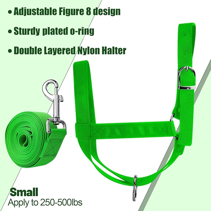 Hillban Cow Halter Cattle Halters Adjustable Calf Halter with Leading Rope for Miniature Horse Donkey Goat Foal Nylon Cattle Training Supplies