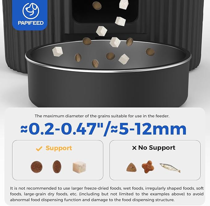 PAPIFEED Automatic Cat Feeder 3.5L/15 Cup 2.4G WiFi Pet Feeder for Dog Work with Alexa & Echo Timed Cat Food Dispenser for Remote Feeding with Stainless Steel Bowl up to 10 Meals Per Day with APP