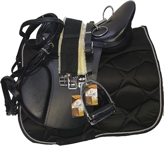 Leather English Riding Horse Black Saddle Starter Kit for Horse Riding Gift Set English Jumping Saddle 7 Pcs Combo Pack