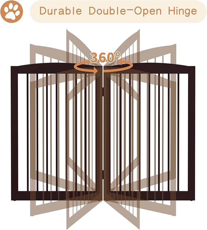 Freestanding Pet Gate for Dogs, Indoor Wooden Foldable Dog Gate for House, Extra Wide, Pet Fence for Stairs, Doorways, Halls, Support Feet Included, 120 Inch Wide, 6 Panels 32",Brown